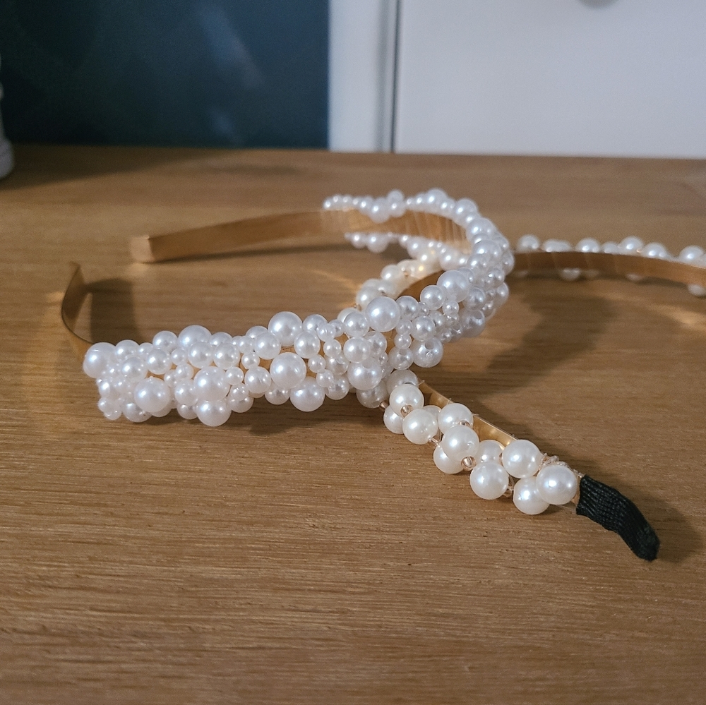 Two Pearl And Gold Headbands